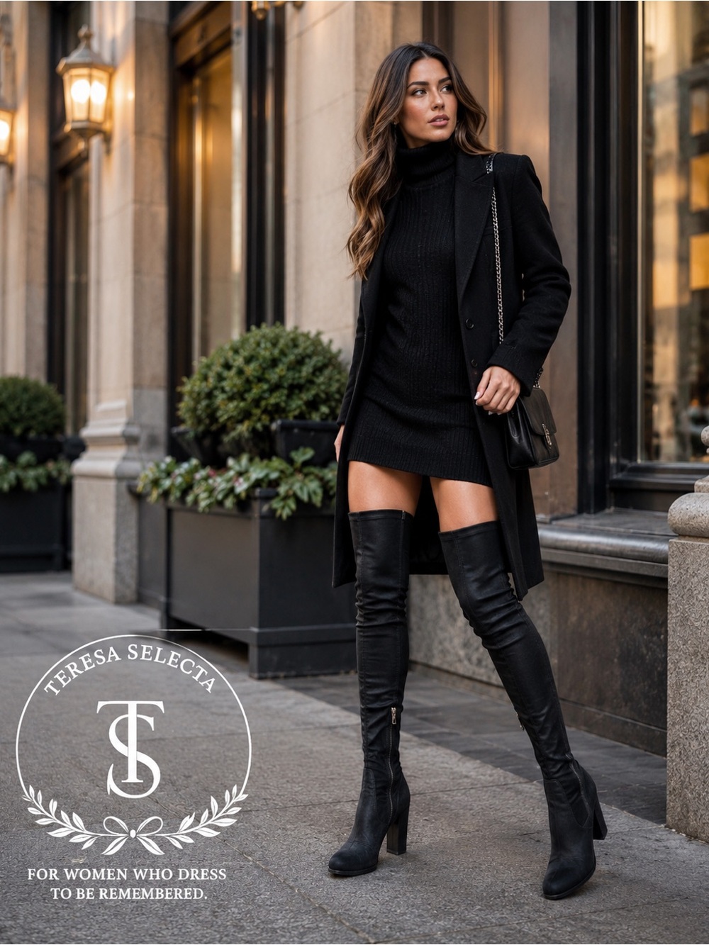 Yoki Black Over the Knee Stretch Boots Block Heel Size 9